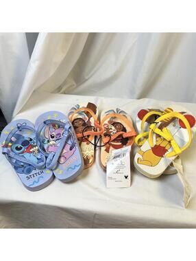 3 Sets Disney  Flip Flops Beach Thongs NWT Sz 11-12 Girls Pooh, Moana, Stitch